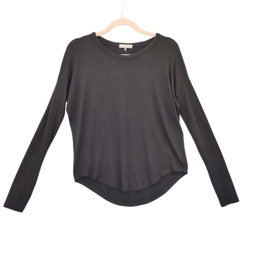 rag & bone Women Luxe Capsule Clean Girl Minimalist Long Sleeve Top XXS Charcoal